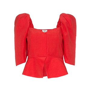 Medium mnz puff sleeve silk and linen blend blouse